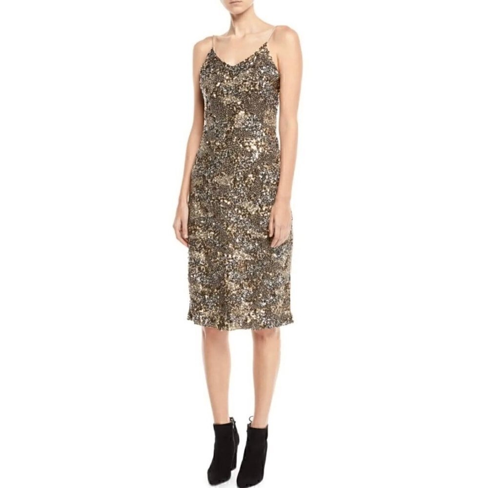 Joie Sequins and Beaded Cocktail Dress in Champagne Bronze Size 8
